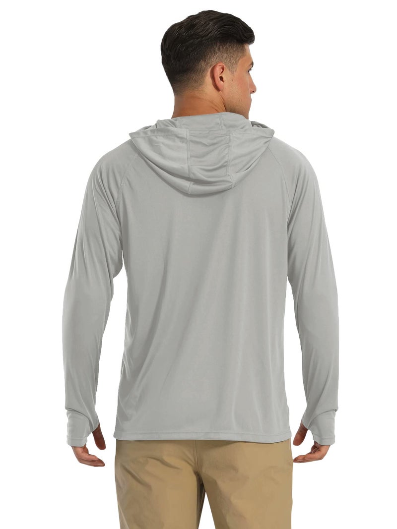 MAGCOMSEN Men's Hooded Swim Shirt - Long Sleeve UV Protection Quick Dry Athletic Rash Guard, Grey - Image 2